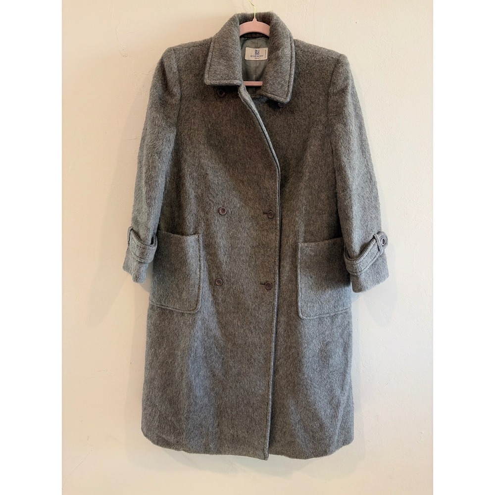 Givenchy Paris Vintage Grey Wool Blend Double Breasted Overcoat Mohair Texture